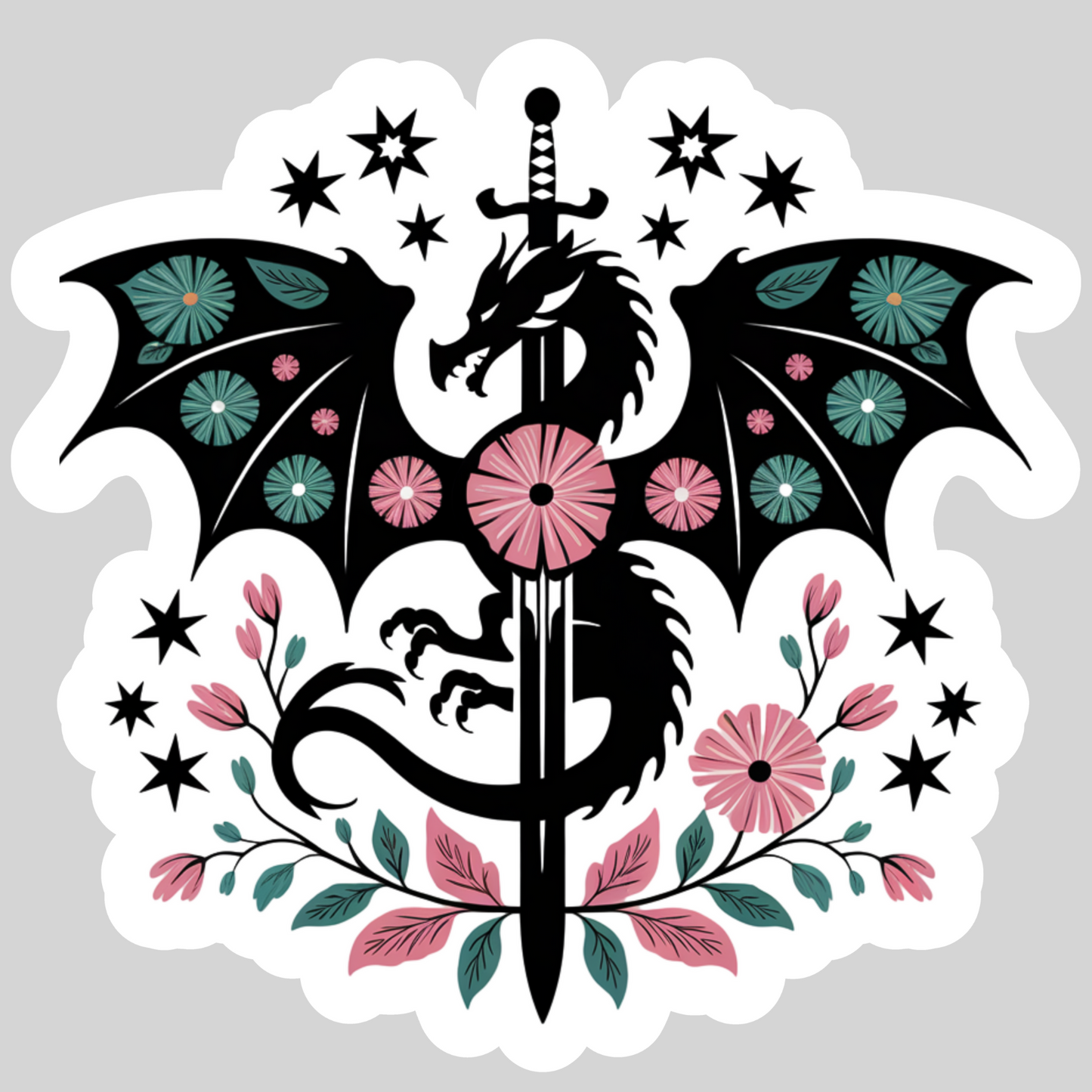 Romantasy Dragon with Sword – 3" Waterproof Bookish Sticker with Holo Overlay – Reading, Books, Reader Gift, Book Lover