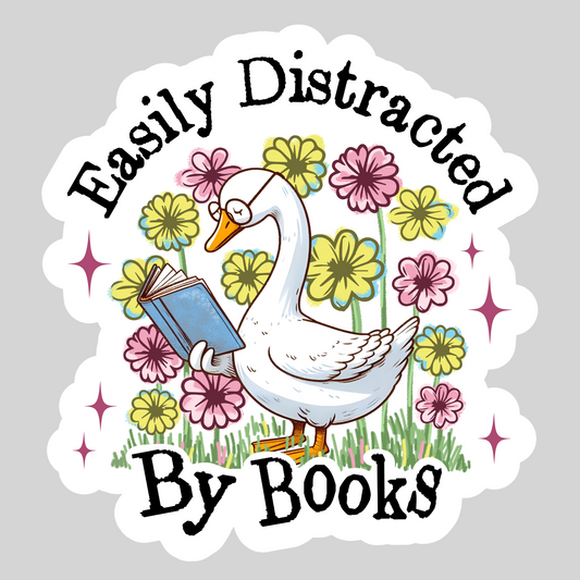 Easily Distracted by Books – 3" Waterproof Bookish Sticker with Holo Overlay – Reading, Books, Reader Gift, Book Lover