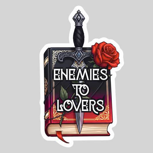 Enemies to Lovers Book with Sword – 3" Waterproof Bookish Sticker with Holo Overlay – Reading, Books, Reader Gift, Book Lover