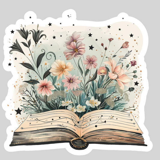 Watercolor Books with Flowers – 3" Waterproof Bookish Sticker with Holo Overlay – Reading, Books, Reader Gift, Book Lover