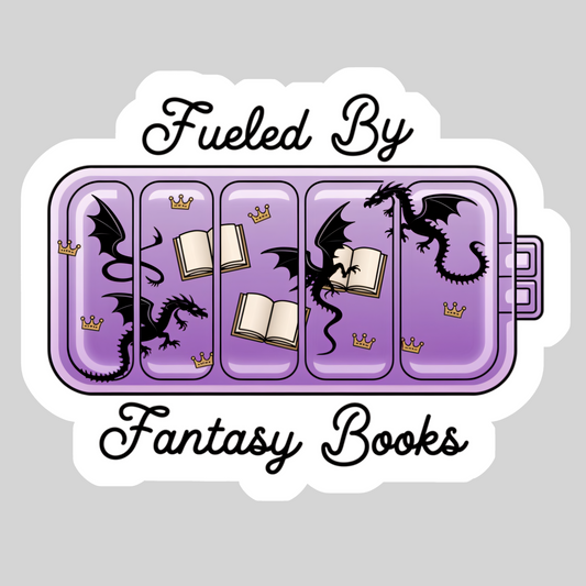 Fueled by Fantasy Books – 3" Waterproof Bookish Sticker with Holo Overlay – Reading, Books, Reader Gift, Book Lover