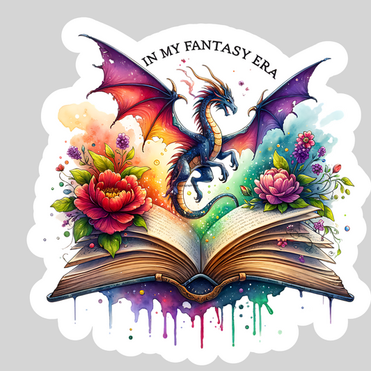 In My Fantasy Era Watercolor DRAGON – 3" Waterproof Bookish Sticker with Holo Overlay – Reading, Books, Reader Gift, Book Lover