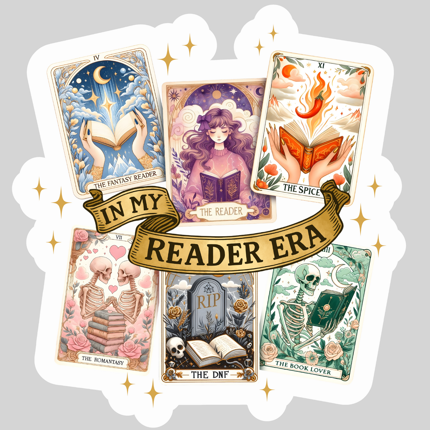 I M Reader Era Tarot Cards – 3" Waterproof Bookish Sticker with Holo Overlay – Reading, Books, Reader Gift, Book Lover