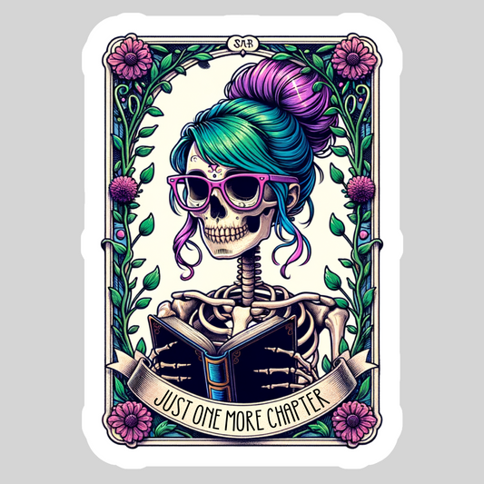 Just One More Chapter Tarot Card – 3" Waterproof Bookish Sticker with Holo Overlay – Reading, Books, Reader Gift, Book Lover