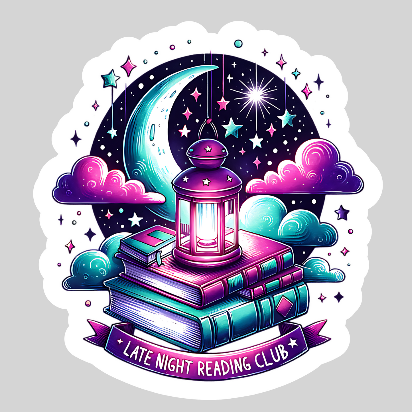 Late Night Readers Club– 3" Waterproof Bookish Sticker with Holo Overlay – Reading, Books, Reader Gift, Book Lover