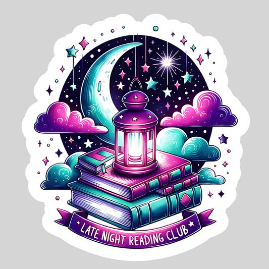 Late Night Readers Club– 3" Waterproof Bookish Sticker with Holo Overlay – Reading, Books, Reader Gift, Book Lover