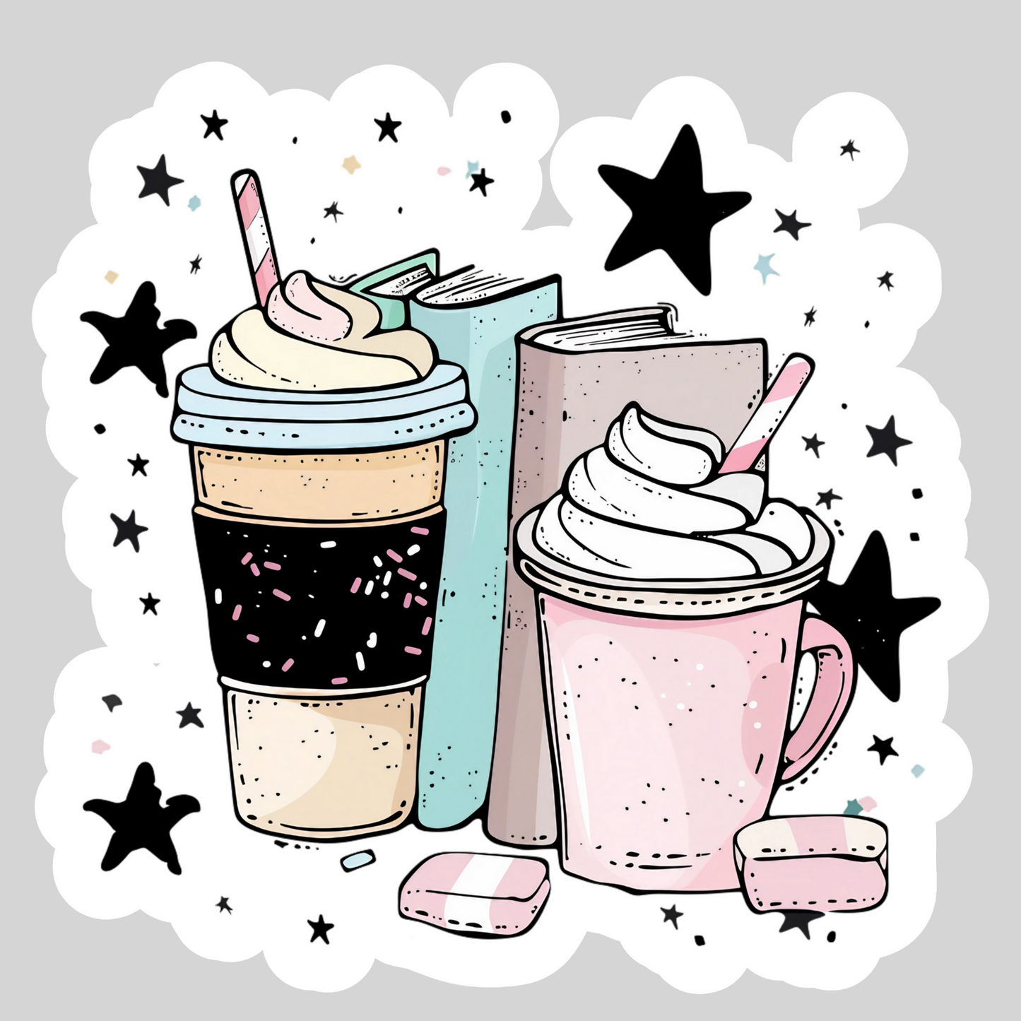 Lattes and Books - Coffee Lover – 3" Waterproof Bookish Sticker with Holo Overlay – Reading, Books, Reader Gift, Book Lover