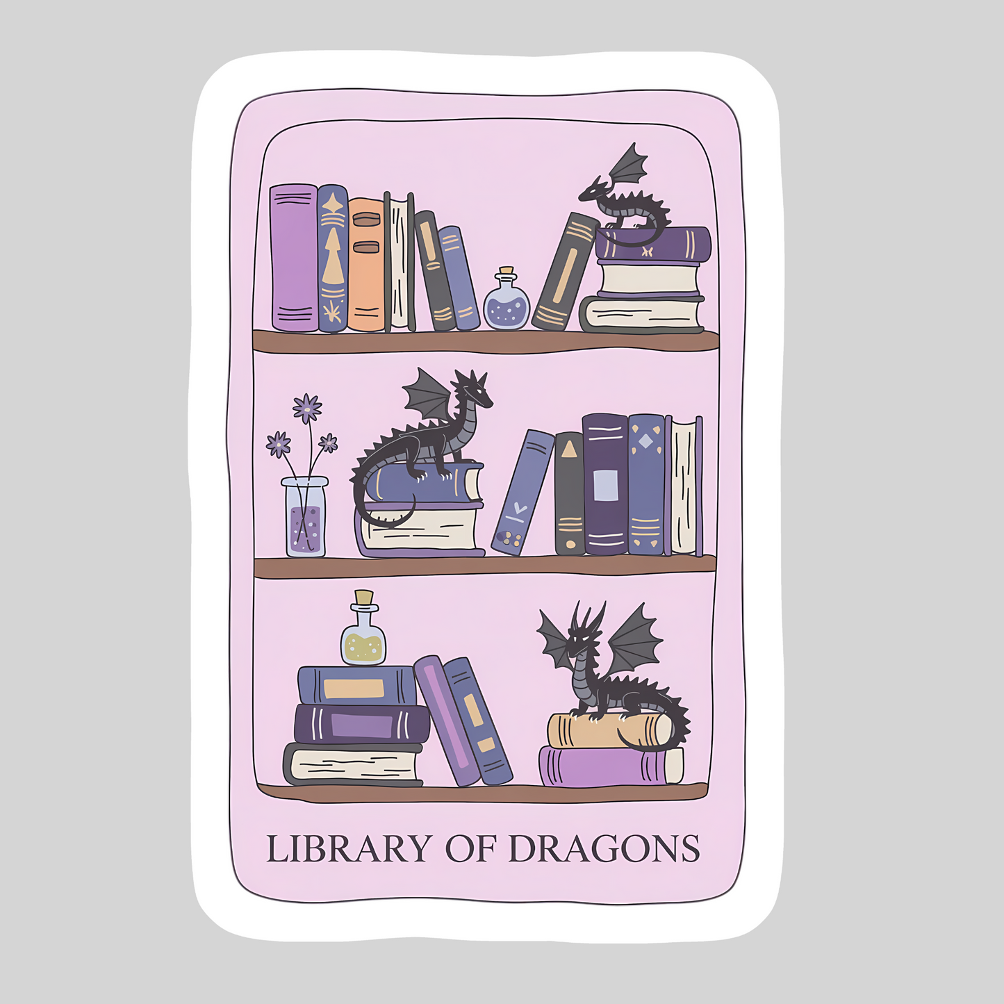 Library of Dragons – 3" Waterproof Bookish Sticker with Holo Overlay – Reading, Books, Reader Gift, Book Lover