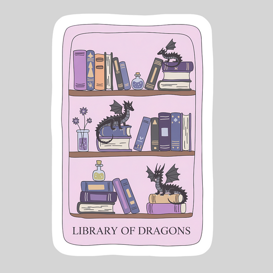 Library of Dragons – 3" Waterproof Bookish Sticker with Holo Overlay – Reading, Books, Reader Gift, Book Lover