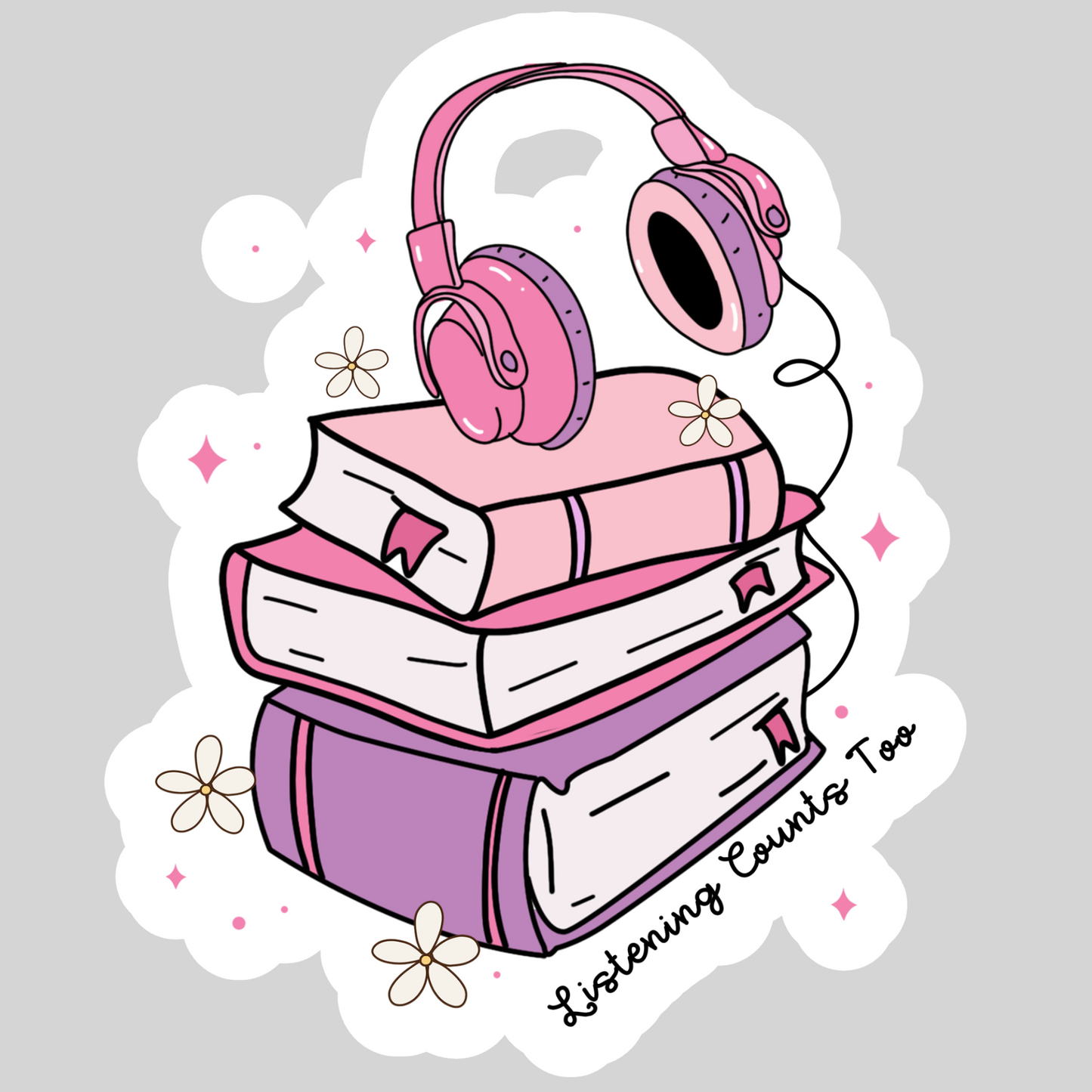 Listening Counts Too Audiobook – 3" Waterproof Bookish Sticker with Holo Overlay – Reading, Books, Reader Gift, Book Lover