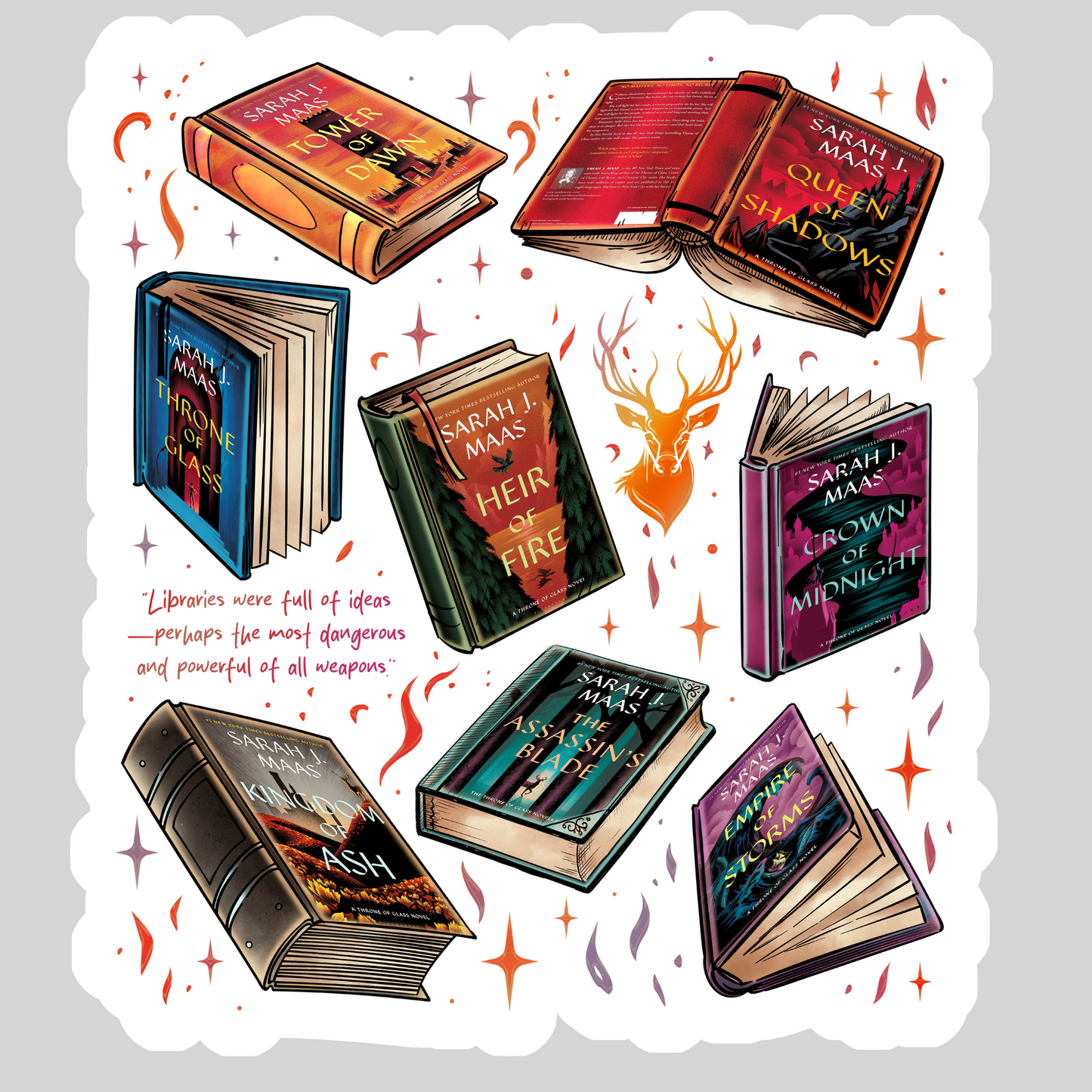 Sarah J Mass Books ACOTAR TOG Crescent City – 3" Waterproof Bookish Sticker with Holo Overlay – Reading, Books, Reader Gift, Book Lover