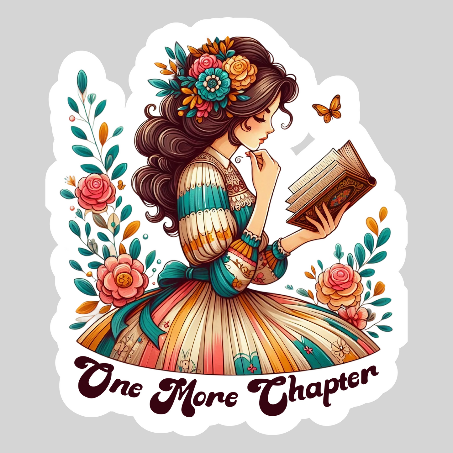 One More Chapter Girl with Book – 3" Waterproof Bookish Sticker with Holo Overlay – Reading, Books, Reader Gift, Book Lover