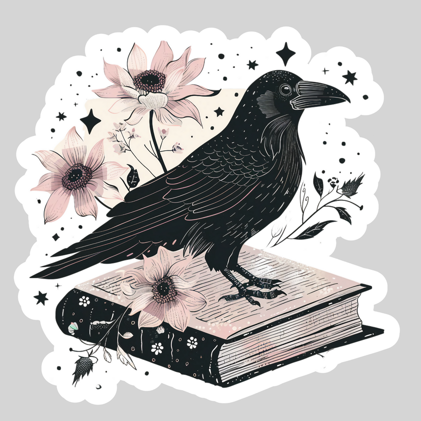 Raven with Book – 3" Waterproof Bookish Sticker with Holo Overlay – Reading, Books, Reader Gift, Book Lover