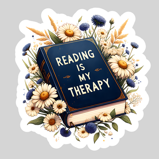Reading is My Therapy Blue Floral Book – 3" Waterproof Bookish Sticker with Holo Overlay – Reading, Books, Reader Gift, Book Lover