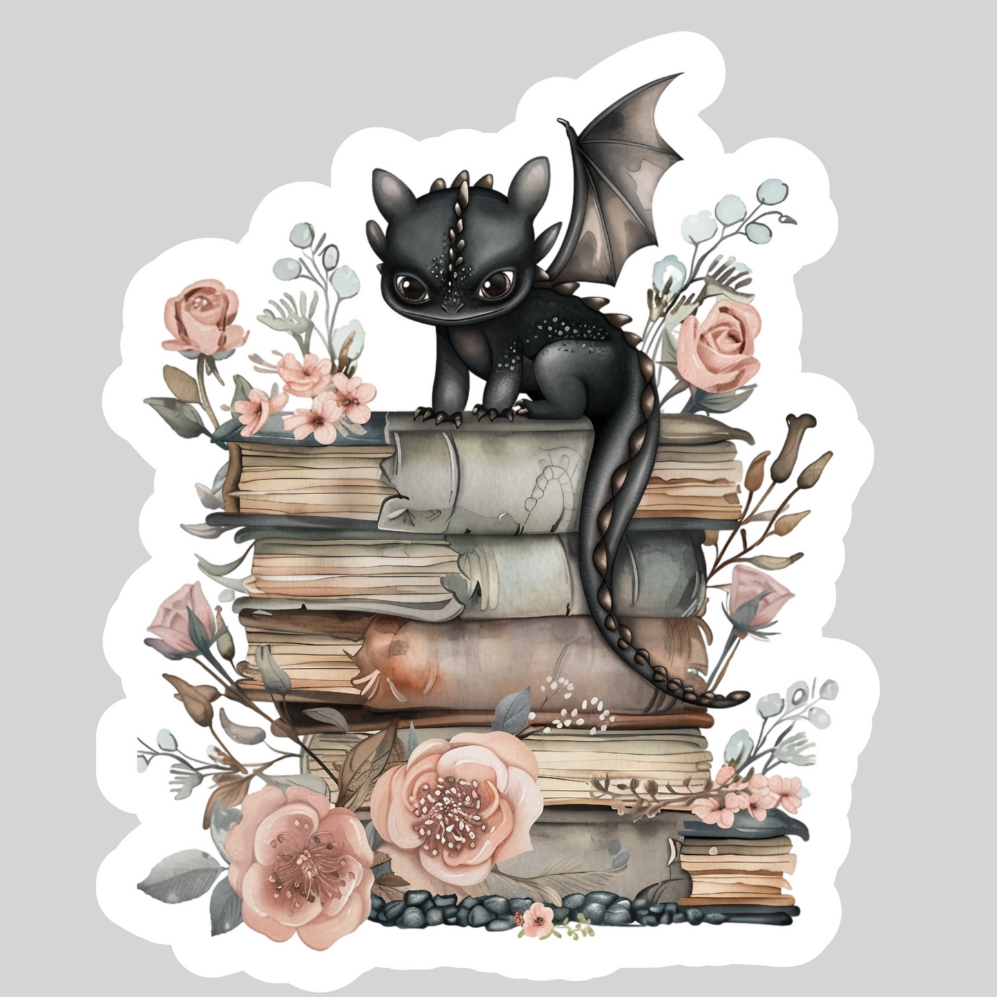 Watercolor Book Dragon – 3" Waterproof Bookish Sticker with Holo Overlay – Reading, Books, Reader Gift, Book Lover