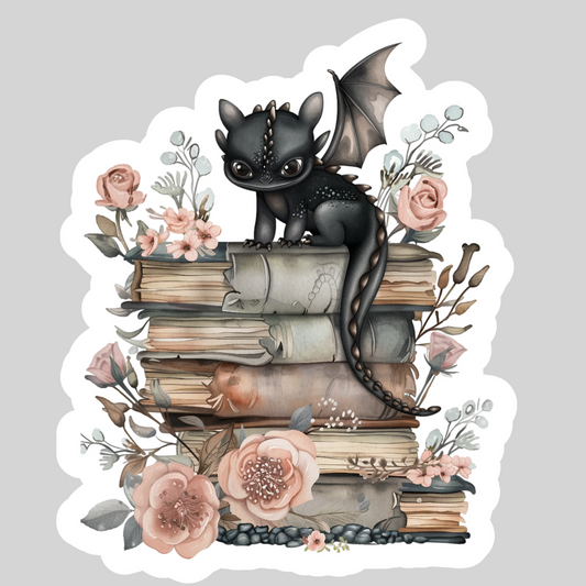Watercolor Book Dragon – 3" Waterproof Bookish Sticker with Holo Overlay – Reading, Books, Reader Gift, Book Lover