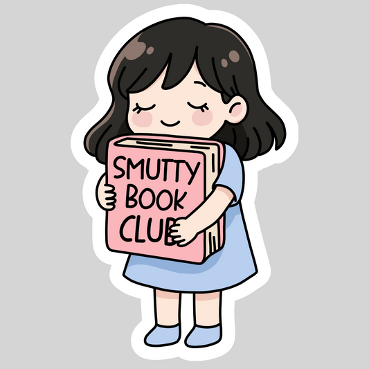 Smutty Book Club Girl with Book – 3" Waterproof Bookish Sticker with Holo Overlay – Reading, Books, Reader Gift, Book Lover