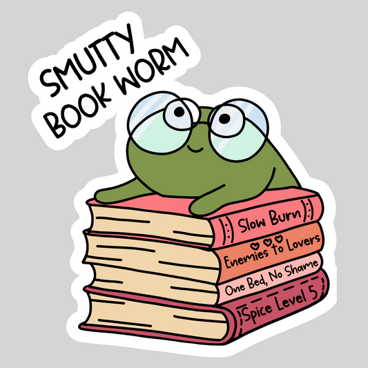 Smutty Book Worm – 3" Waterproof Bookish Sticker with Holo Overlay – Reading, Books, Reader Gift, Book Lover