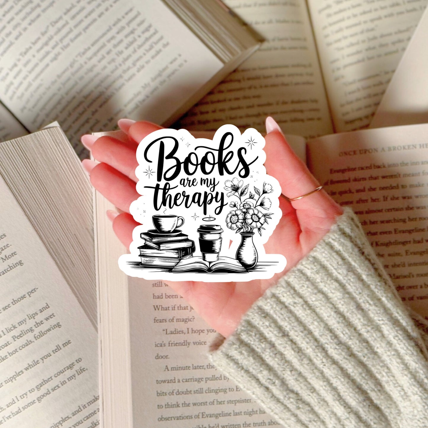 Books are My Therapy – 3" Waterproof Bookish Sticker with Holo Overlay – Reading, Books, Reader Gift, Book Lover
