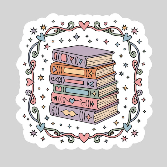 Pretty Floral Bookstacks – 3" Waterproof Bookish Sticker with Holo Overlay – Reading, Books, Reader Gift, Book Lover