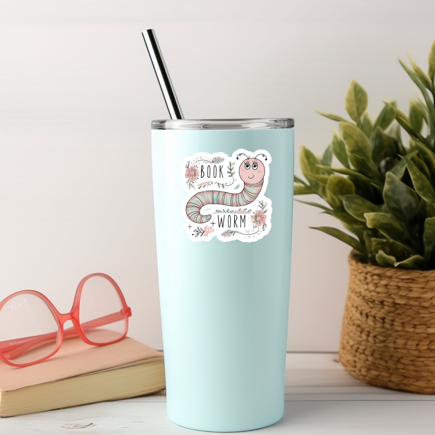 Book Worm – 3" Waterproof Bookish Sticker with Holo Overlay – Reading, Books, Reader Gift, Book Lover