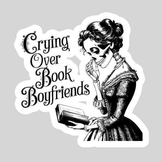 Cring Over Book Boyfriends Vintage Skeleton – 3" Waterproof Bookish Sticker with Holo Overlay – Reading, Books, Reader Gift, Book Lover