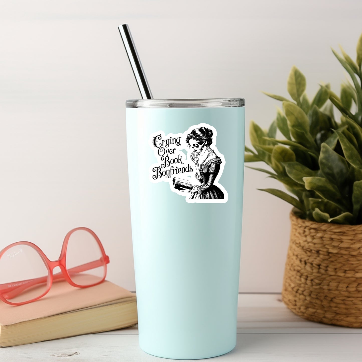 Cring Over Book Boyfriends Vintage Skeleton  – 3" Waterproof Bookish Sticker with Holo Overlay – Reading, Books, Reader Gift, Book Lover