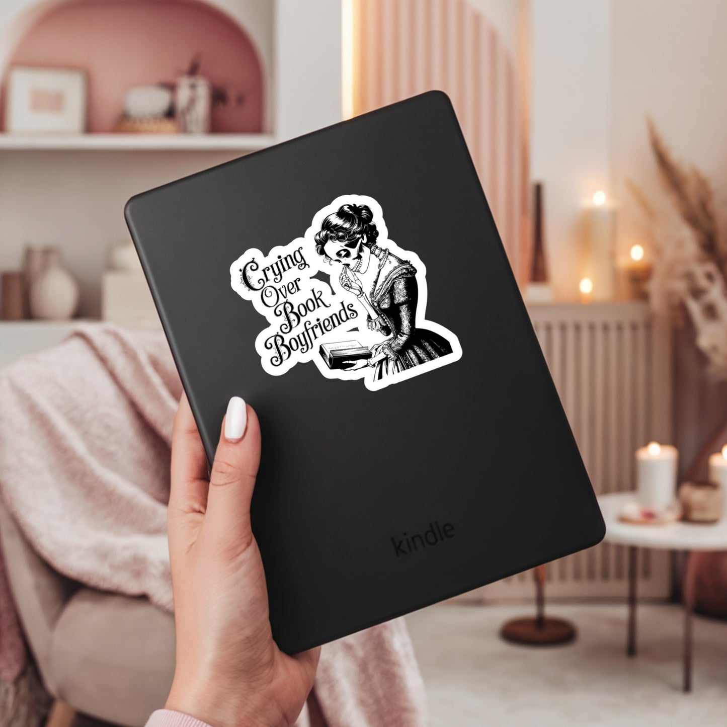 Cring Over Book Boyfriends Vintage Skeleton  – 3" Waterproof Bookish Sticker with Holo Overlay – Reading, Books, Reader Gift, Book Lover