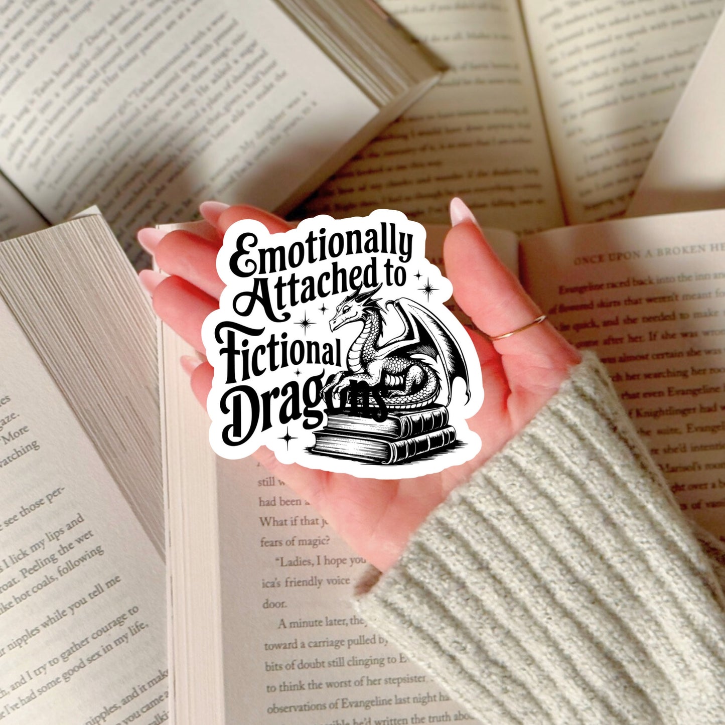 Emotionally Attached to Fictional Dragons – 3" Waterproof Bookish Sticker with Holo Overlay – Reading, Books, Reader Gift, Book Lover