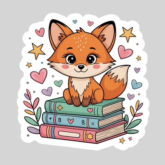 Cute Fox on Books – 3" Waterproof Bookish Sticker with Holo Overlay – Reading, Books, Reader Gift, Book Lover