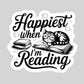 Happiest When I'm Reading With Cat – 3" Waterproof Bookish Sticker with Holo Overlay – Reading, Books, Reader Gift, Book Lover