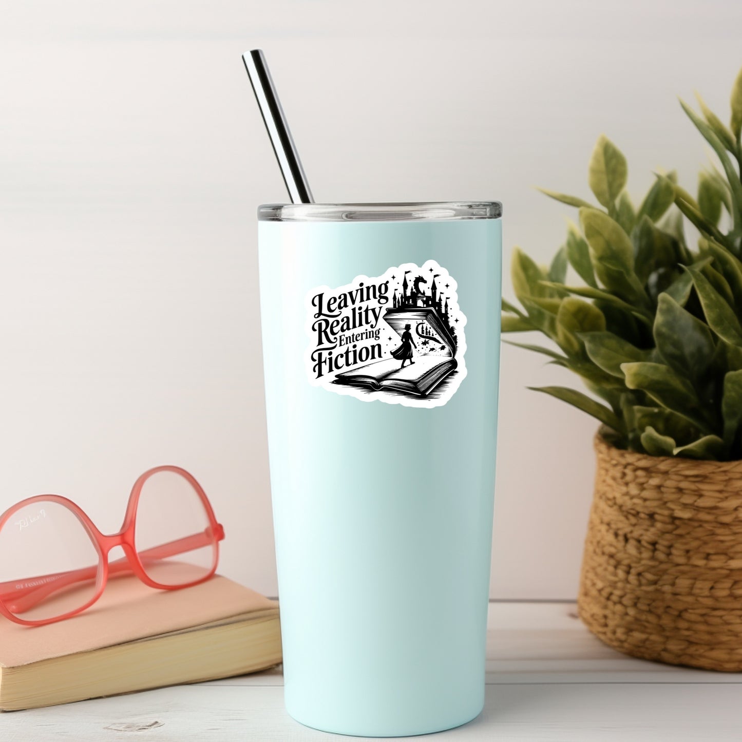 Leaving Reality Entering Fiction– 3" Waterproof Bookish Sticker with Holo Overlay – Reading, Books, Reader Gift, Book Lover