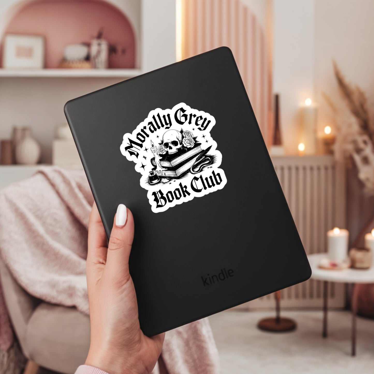 Morally Grey Book Club B&W – 3" Waterproof Bookish Sticker with Holo Overlay – Reading, Books, Reader Gift, Book Lover