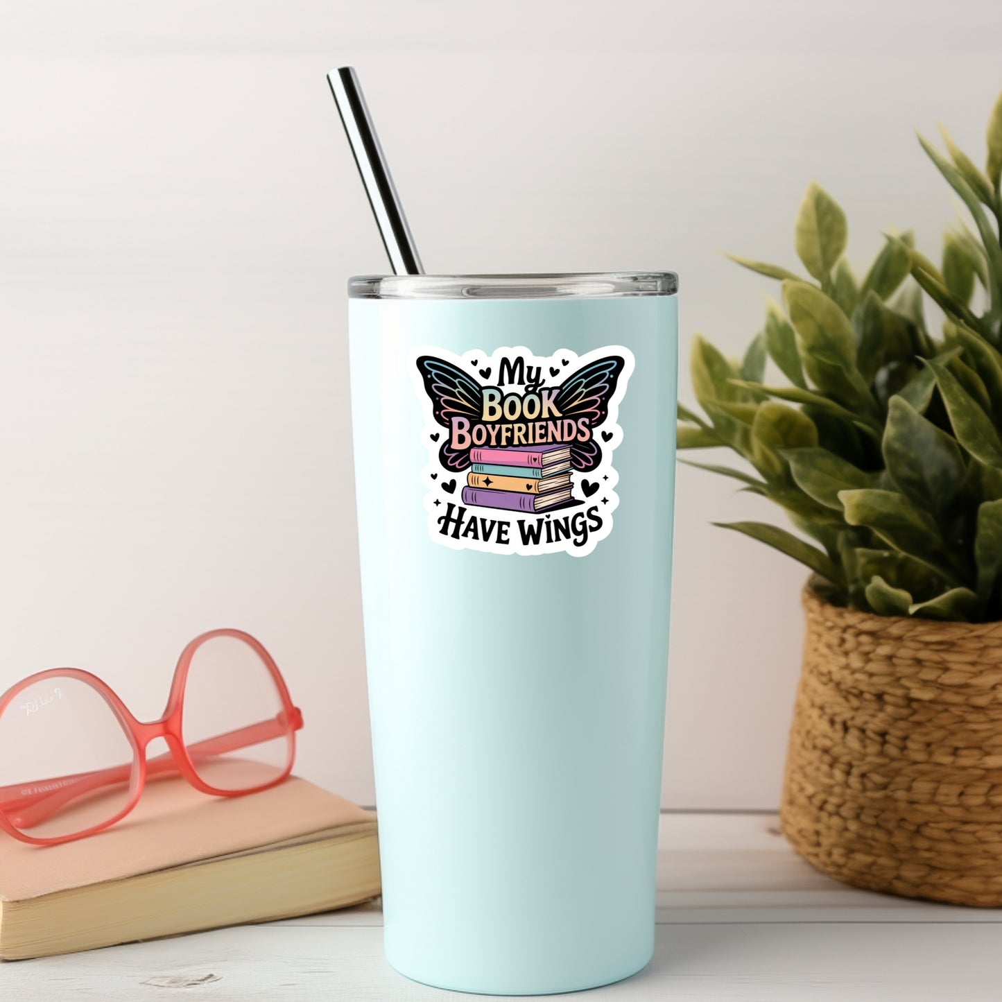 My Book Boyfriends Have Wings – 3" Waterproof Bookish Sticker with Holo Overlay – Reading, Books, Reader Gift, Book Lover