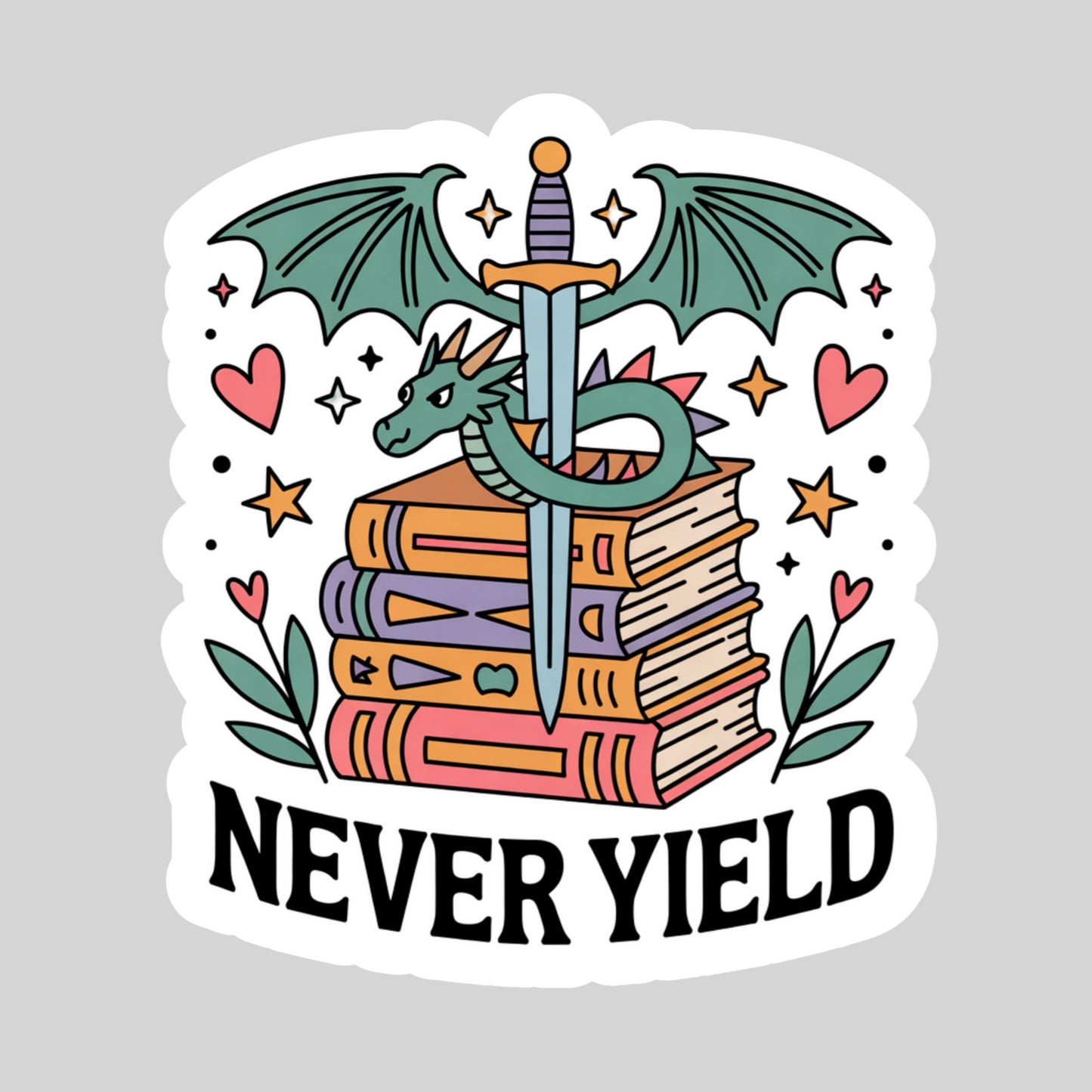 Never Yield Dragon Romantasy – 3" Waterproof Bookish Sticker with Holo Overlay – Reading, Books, Reader Gift, Book Lover