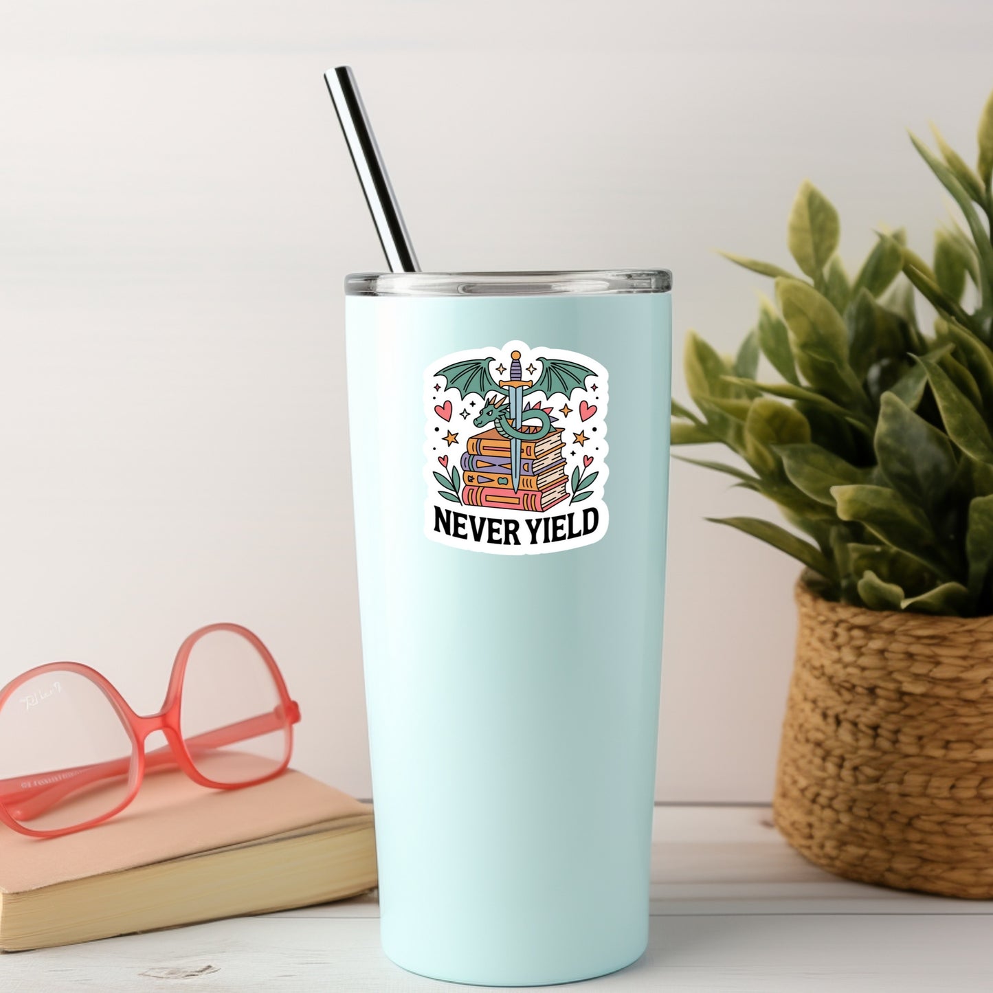 Never Yield Dragon Romantasy – 3" Waterproof Bookish Sticker with Holo Overlay – Reading, Books, Reader Gift, Book Lover