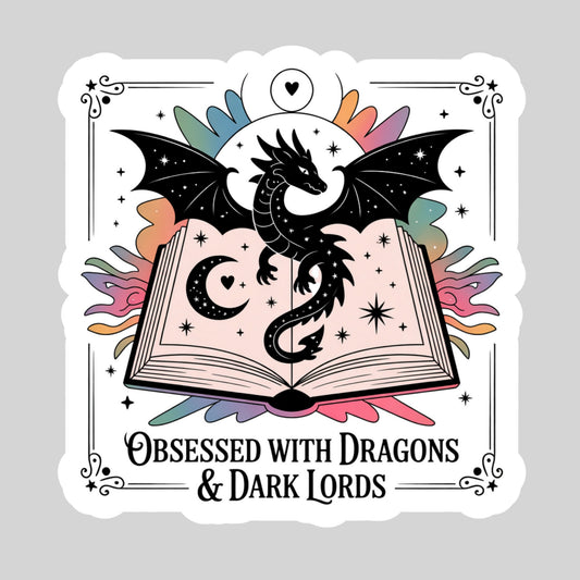 Obsessed with Dragons and Dark Lords Romantasy – 3" Waterproof Bookish Sticker with Holo Overlay – Reading, Books, Reader Gift, Book Lover