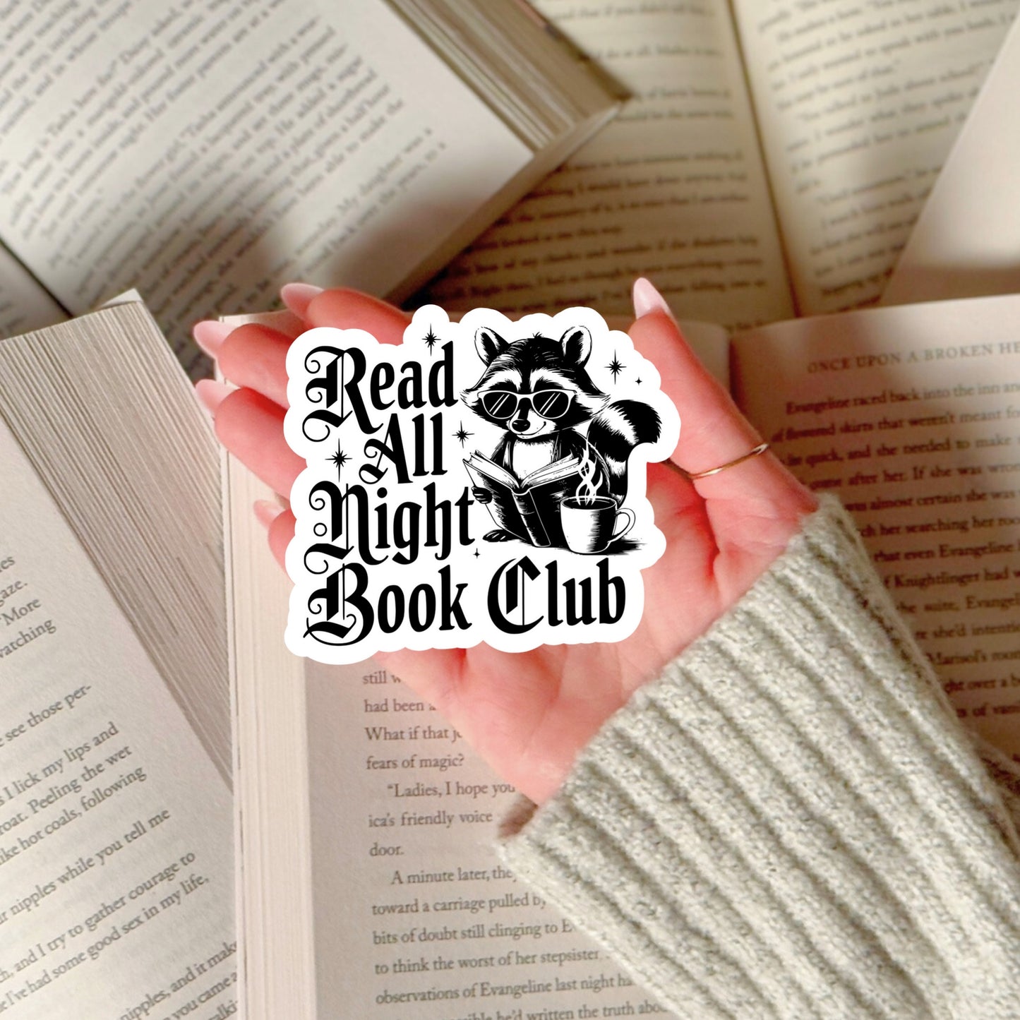 Read all Night Book CLub – 3" Waterproof Bookish Sticker with Holo Overlay – Reading, Books, Reader Gift, Book Lover