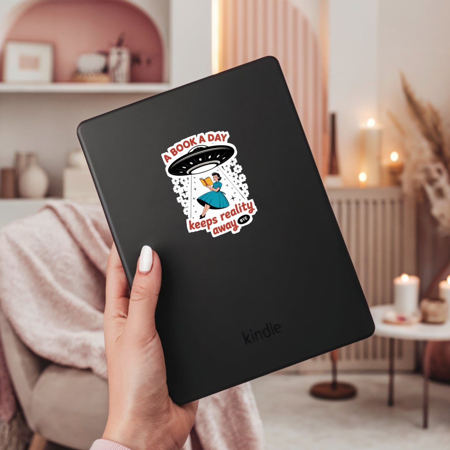 A Book a Day Keeps Reality Away – 3" Waterproof Bookish Sticker with Holo Overlay – Reading, Books, Reader Gift, Book Lover