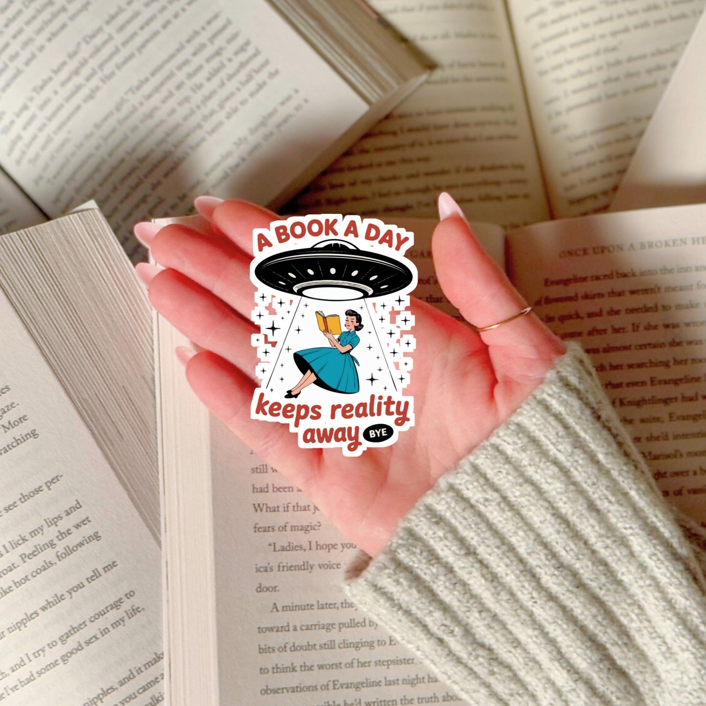 A Book a Day Keeps Reality Away – 3" Waterproof Bookish Sticker with Holo Overlay – Reading, Books, Reader Gift, Book Lover
