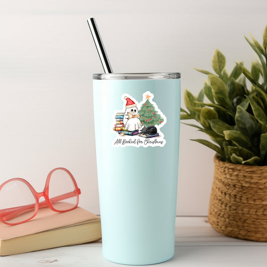 All Booked For Christmas – 3" Waterproof Bookish Sticker with Holo Overlay – Reading, Books, Reader Gift, Book Lover