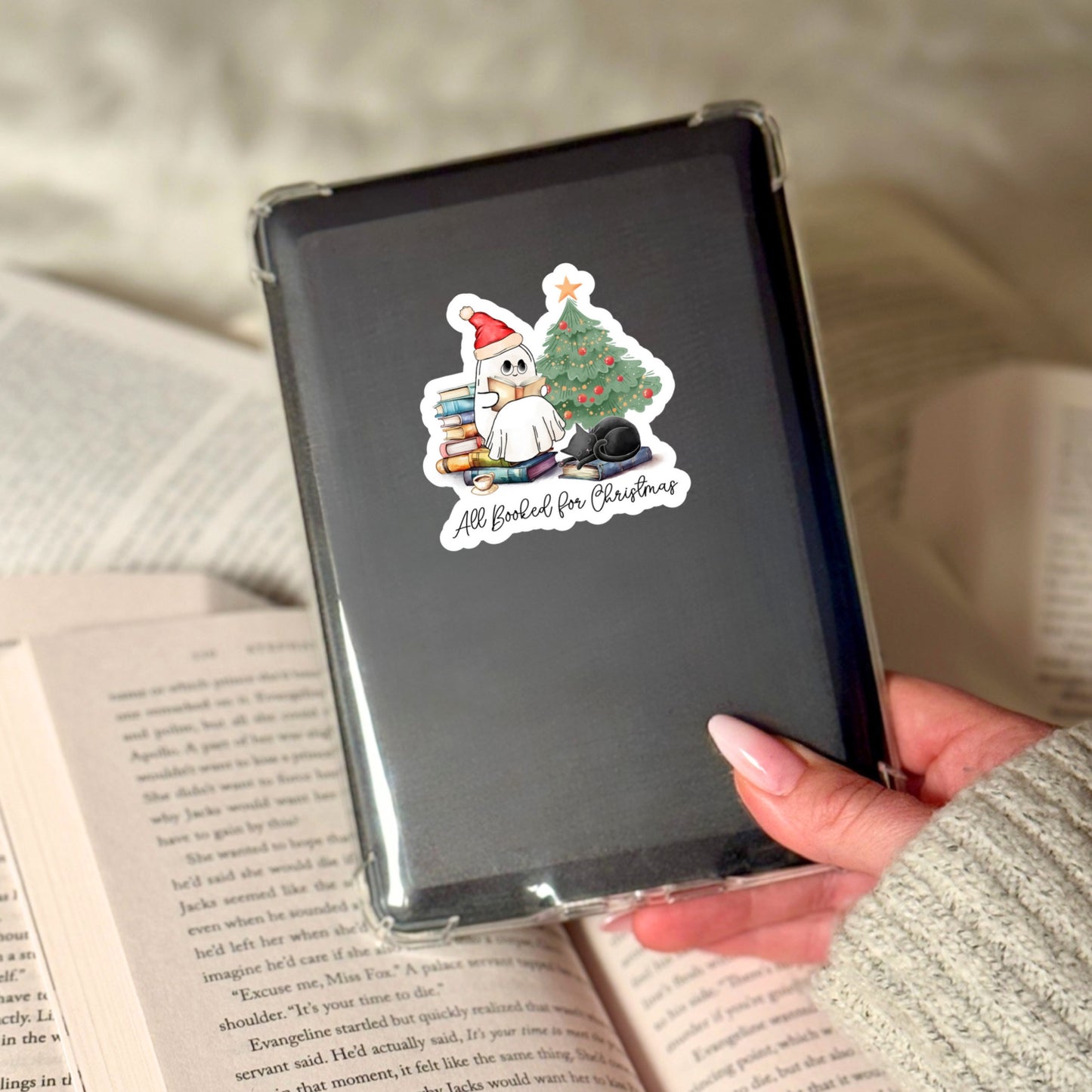 All Booked For Christmas – 3" Waterproof Bookish Sticker with Holo Overlay – Reading, Books, Reader Gift, Book Lover