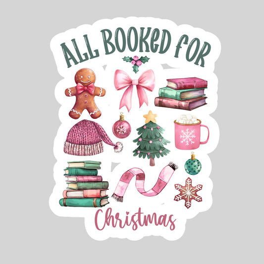 All Booked for Christmas – 3" Waterproof Bookish Sticker with Holo Overlay – Reading, Books, Reader Gift, Book Lover