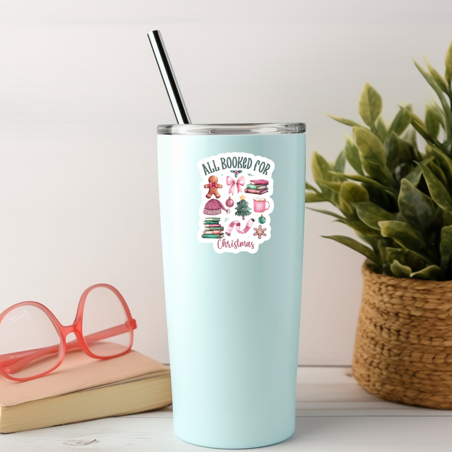 All Booked for Christmas – 3" Waterproof Bookish Sticker with Holo Overlay – Reading, Books, Reader Gift, Book Lover