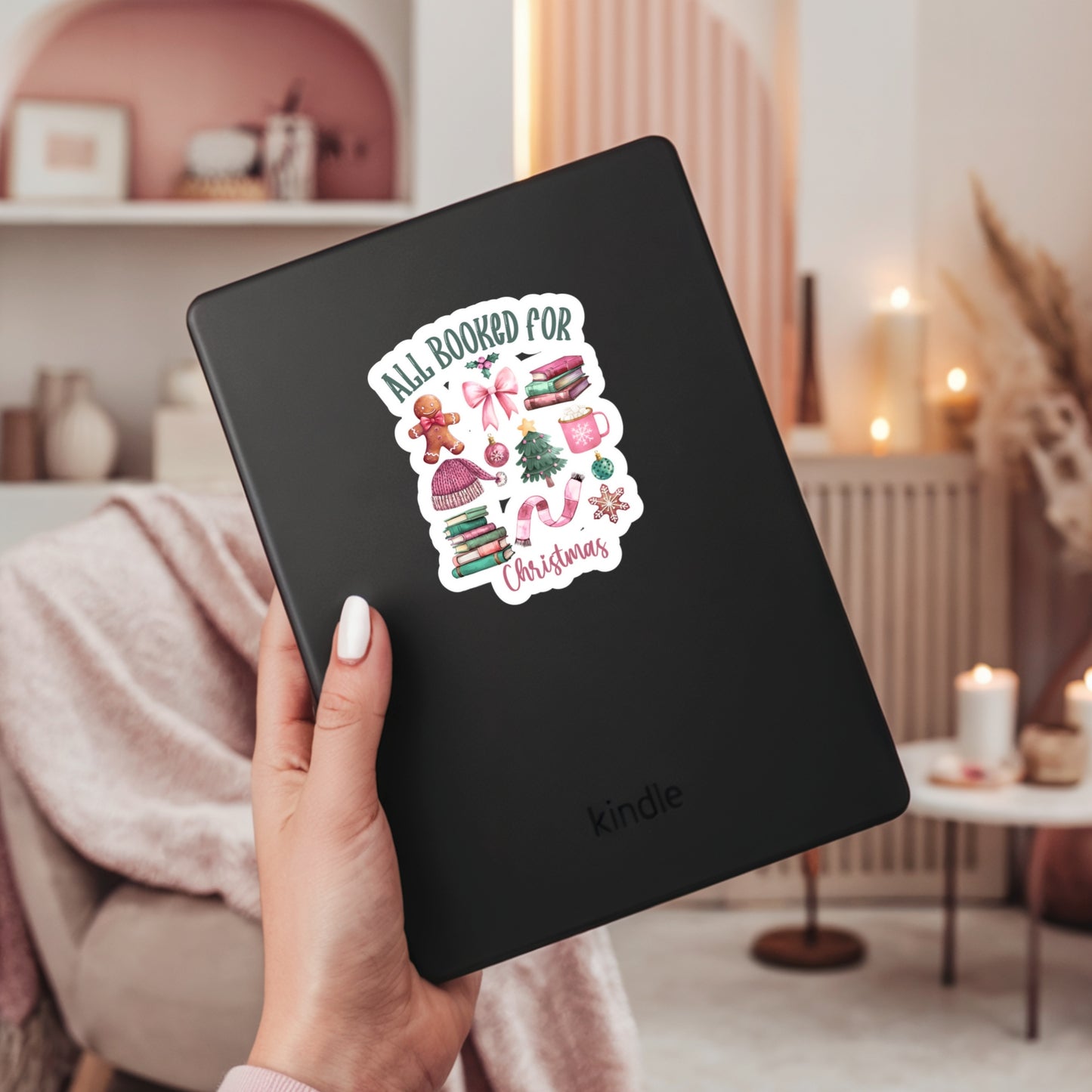 All Booked for Christmas – 3" Waterproof Bookish Sticker with Holo Overlay – Reading, Books, Reader Gift, Book Lover