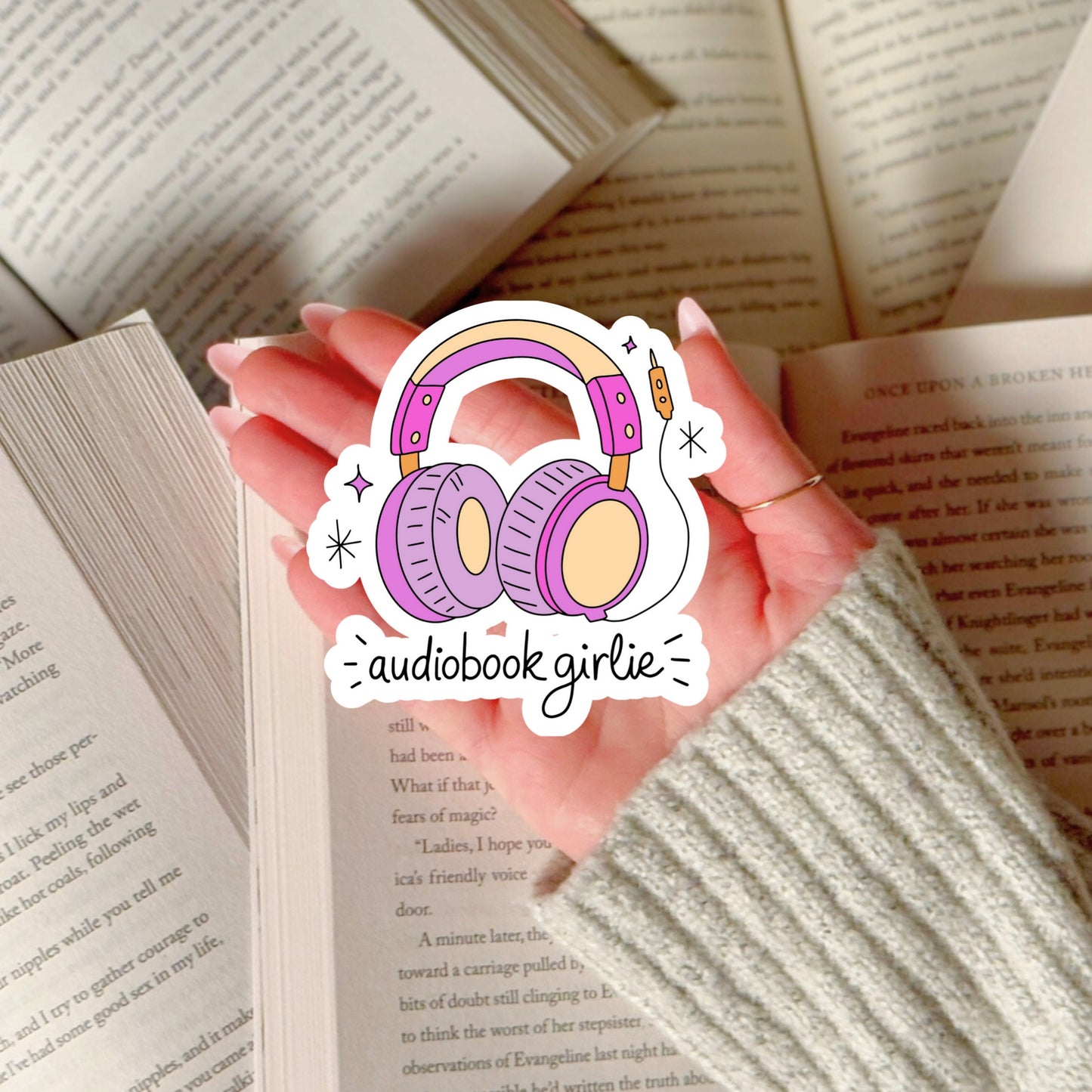 Audio Book Girlie Pink and Purple – 3" Waterproof Bookish Sticker with Holo Overlay – Reading, Books, Reader Gift, Book Lover