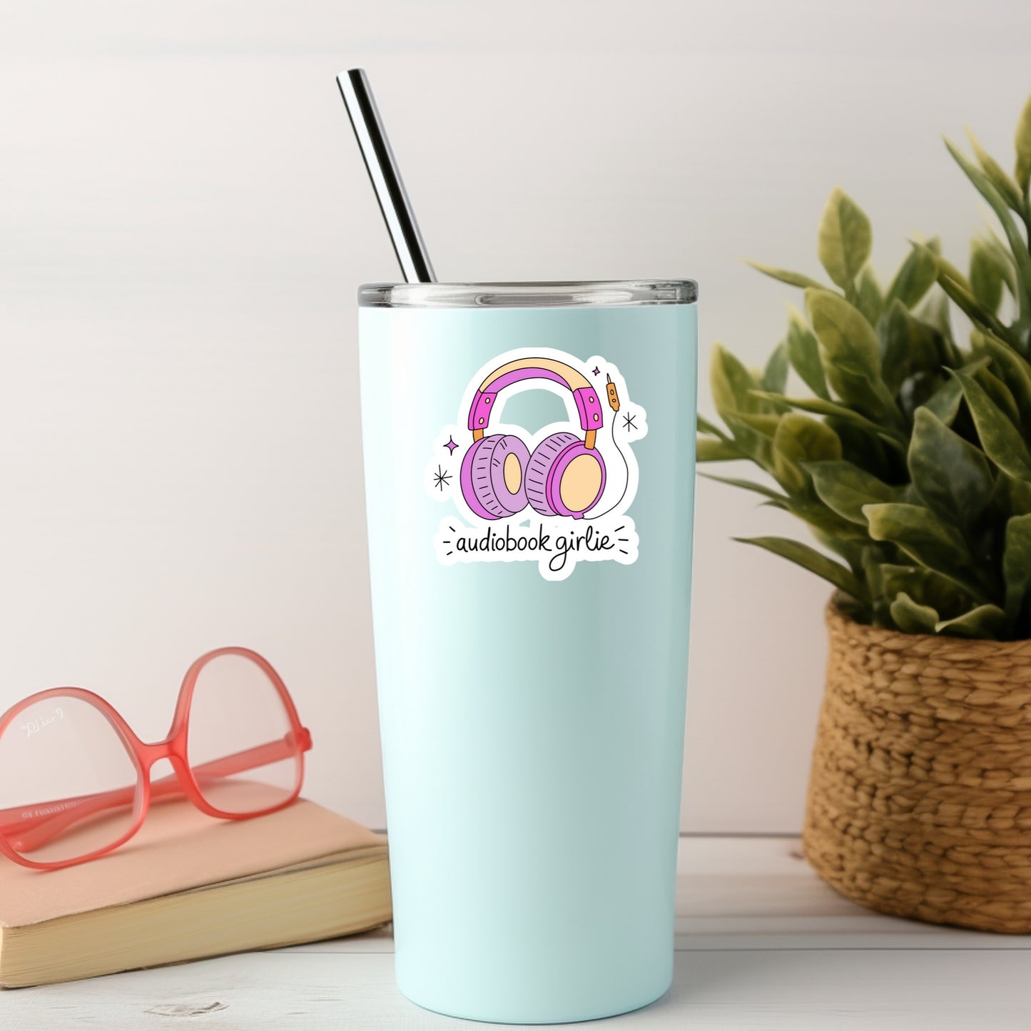 Audio Book Girlie Pink and Purple – 3" Waterproof Bookish Sticker with Holo Overlay – Reading, Books, Reader Gift, Book Lover