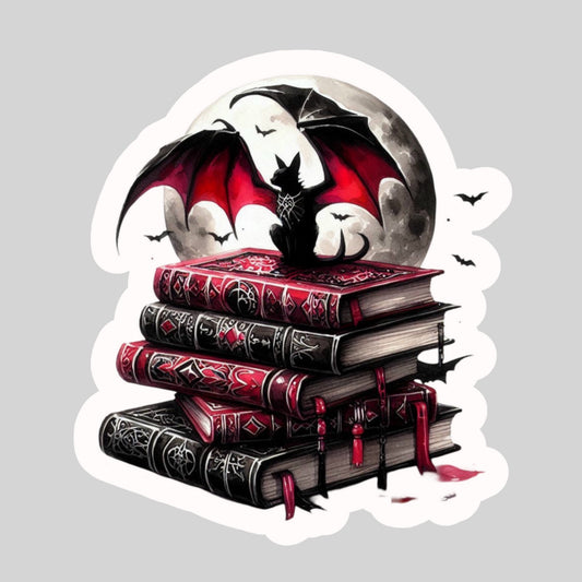 Gothic Dark Romance Bat on Books – 3" Waterproof Bookish Sticker with Holo Overlay – Reading, Books, Reader Gift, Book Lover