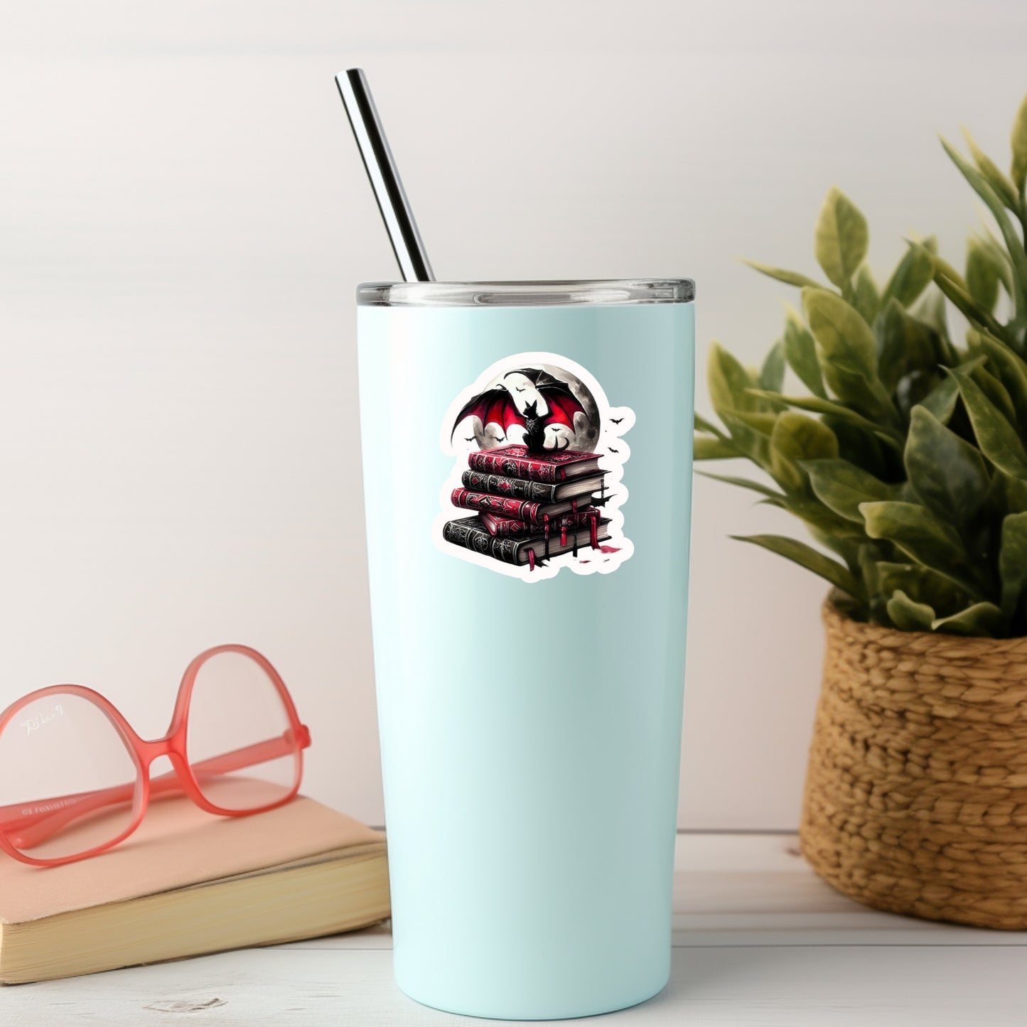 Gothic Dark Romance Bat on Books – 3" Waterproof Bookish Sticker with Holo Overlay – Reading, Books, Reader Gift, Book Lover