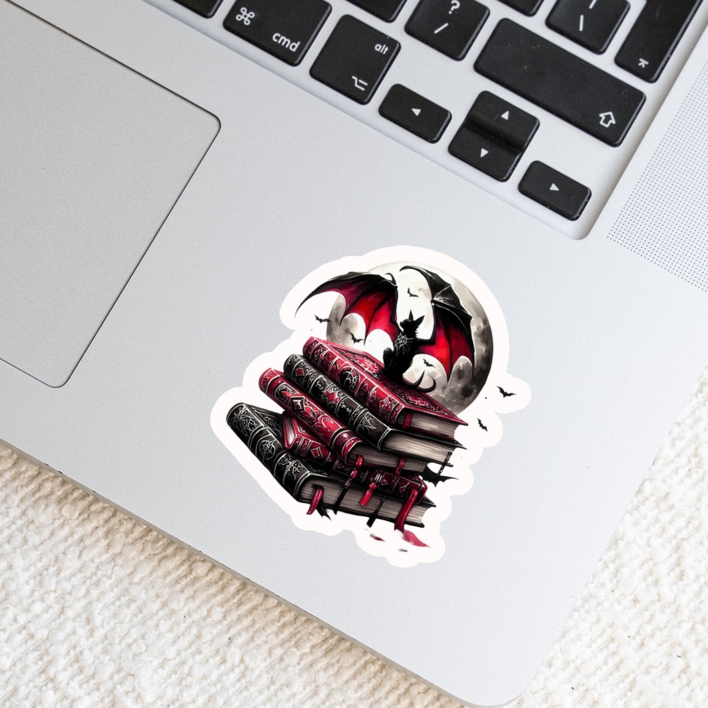 Gothic Dark Romance Bat on Books – 3" Waterproof Bookish Sticker with Holo Overlay – Reading, Books, Reader Gift, Book Lover